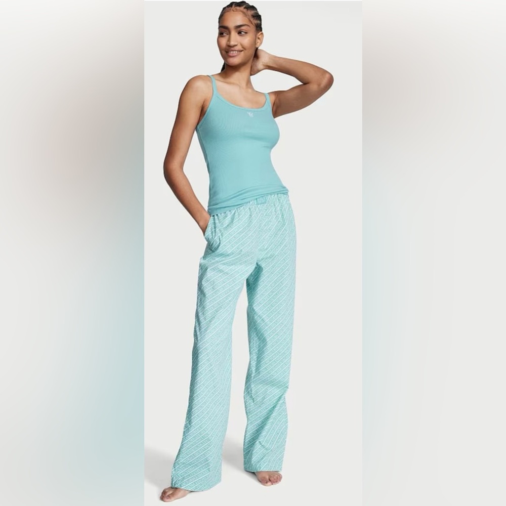 NWT Victoria's Secret Cotton Tank Pajama Set XL in Fountain Blue